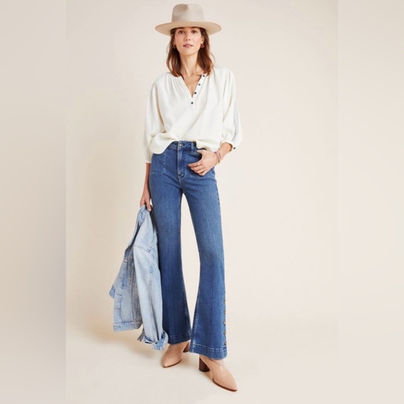 Pilcro by Anthropologie High-Rise Bootcut Jeans Button-Hem Women’s Size 28 - Picture 1 of 12